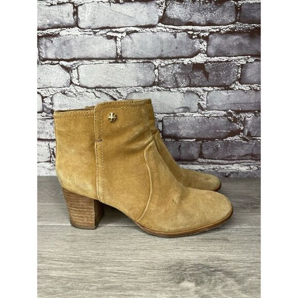 Tory Burch Tan Suede Leather Side Zipper High Heel Booties Women Sz 7.5M US/38EU - Picture 3 of 16